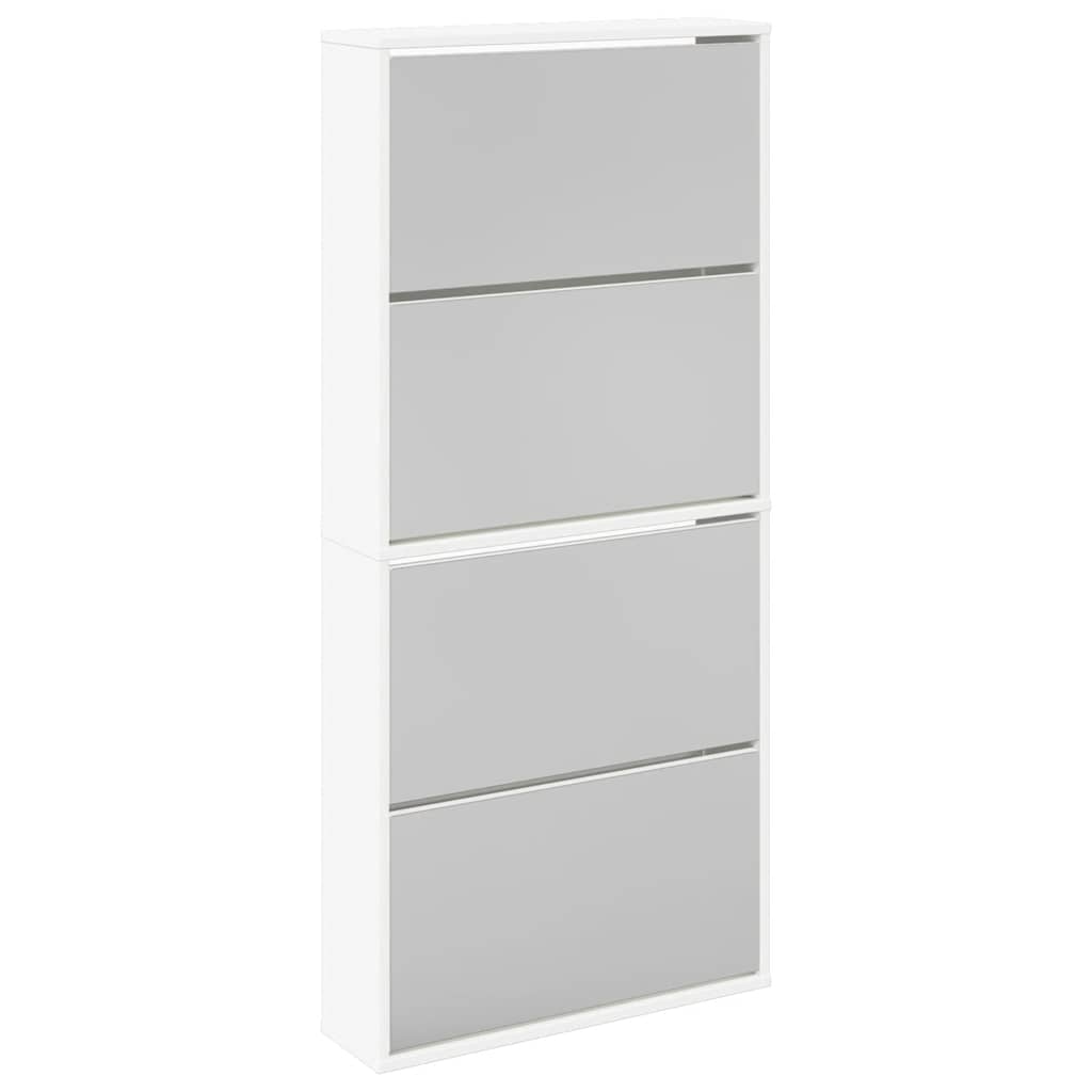 Meuble à chaussures 4 étagères et miroir 63x17x134 cm Blanc - XIOS