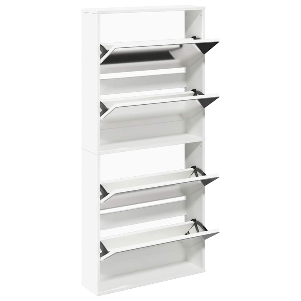 Meuble à chaussures 4 étagères et miroir 63x17x134 cm Blanc - XIOS