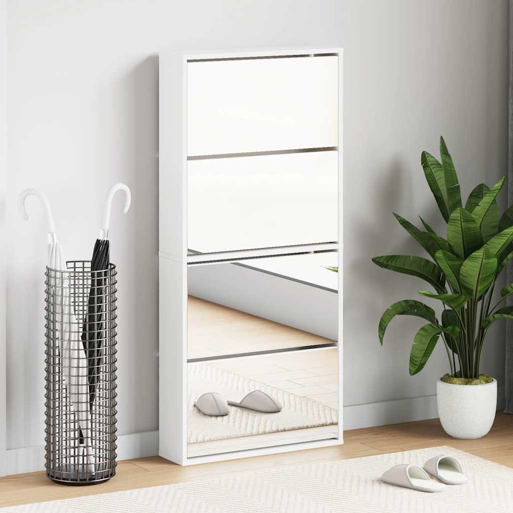 Meuble à chaussures 4 étagères et miroir 63x17x134 cm Blanc - XIOS