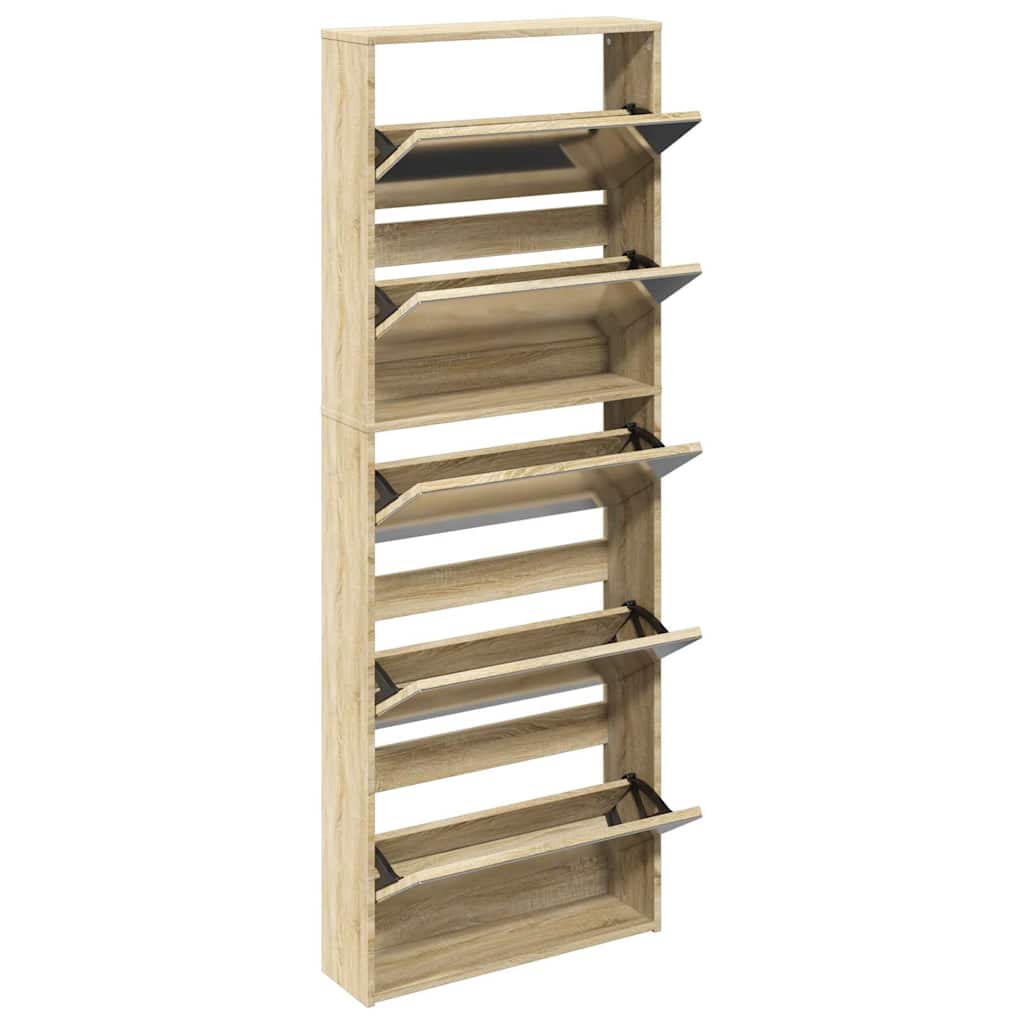 Meuble à chaussures 5 étagères et miroir 63x17x169,5 cm Chêne