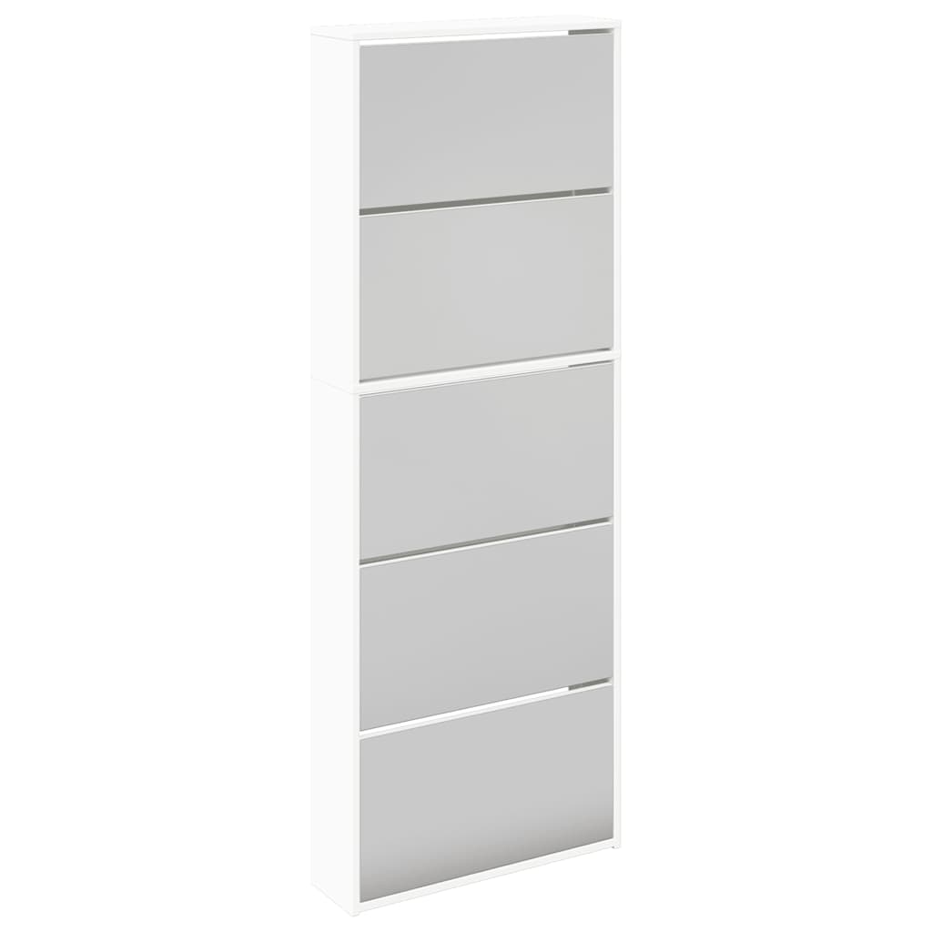Meuble à chaussures 5 étagères et miroir 63x17x169,5 cm Blanc - XIOS