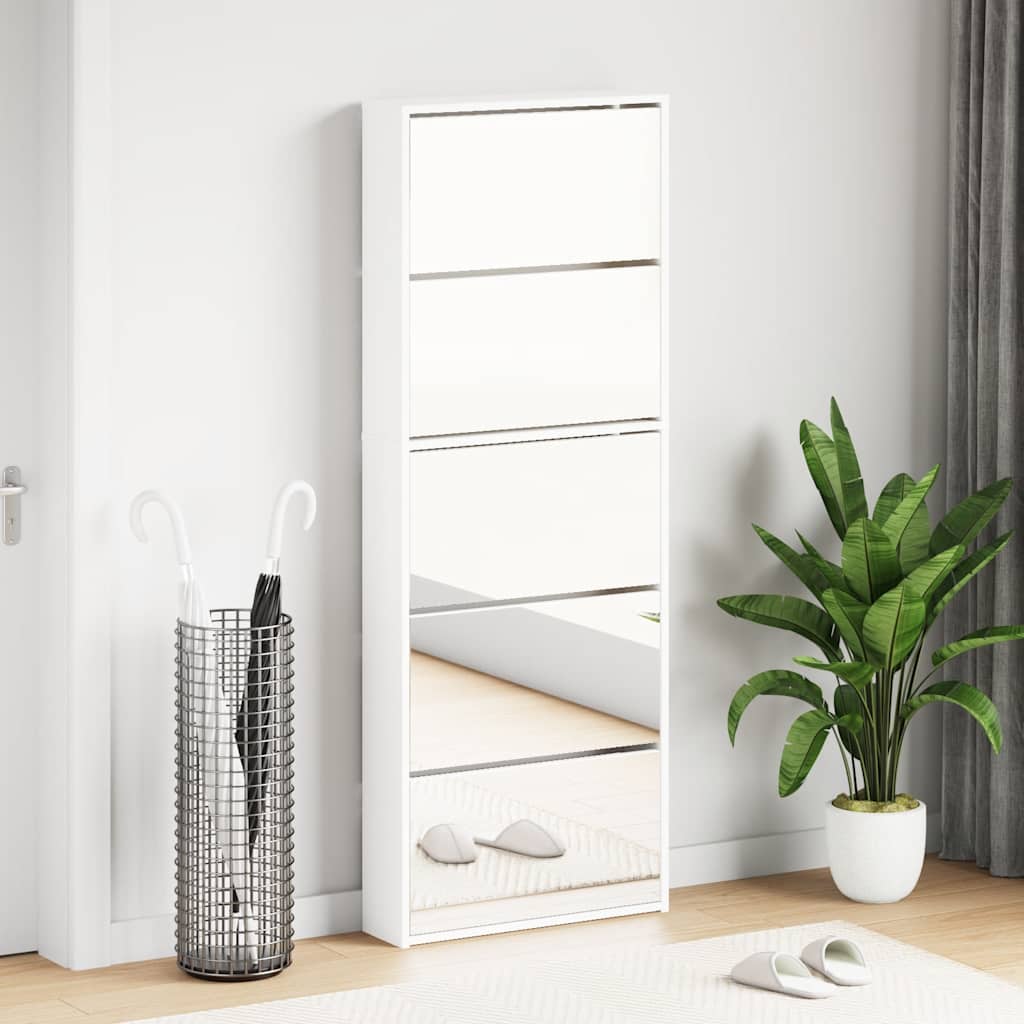 Meuble à chaussures 5 étagères et miroir 63x17x169,5 cm Blanc - XIOS
