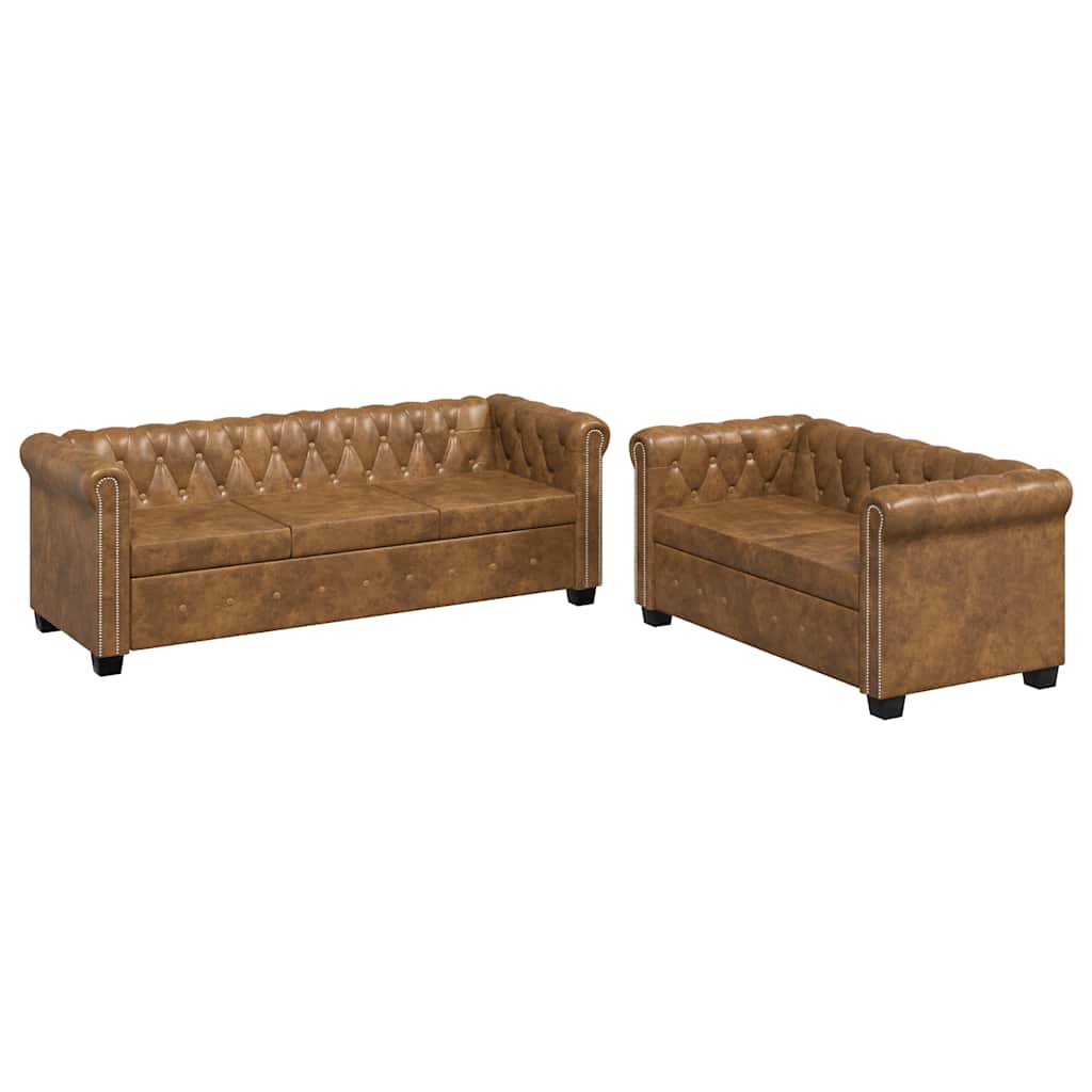 Ensemble de canapé Chesterfield à 2 et 3 places marron - XIOS