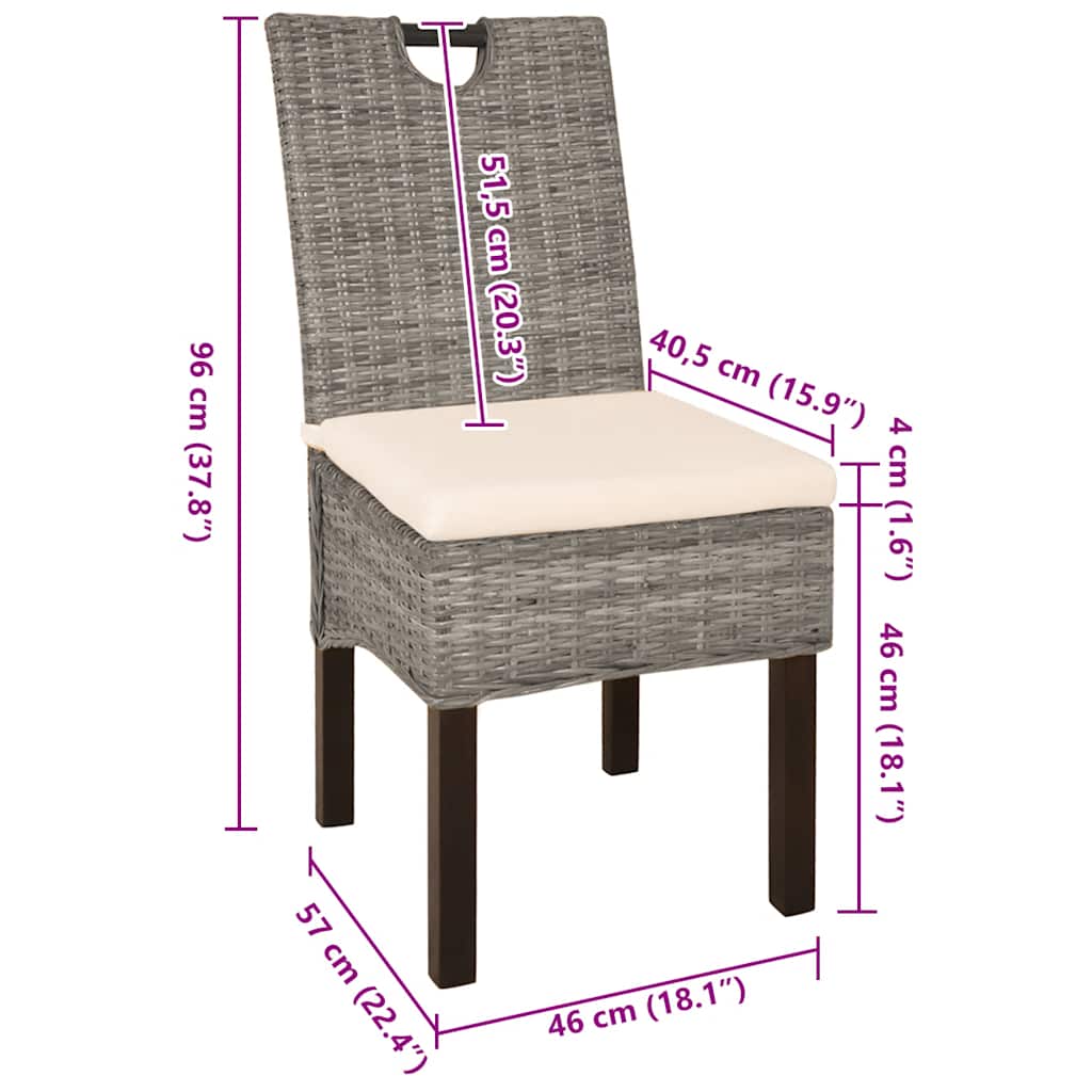 Chaises à manger lot de 6 rotin Kubu bois de manguier - XIOS