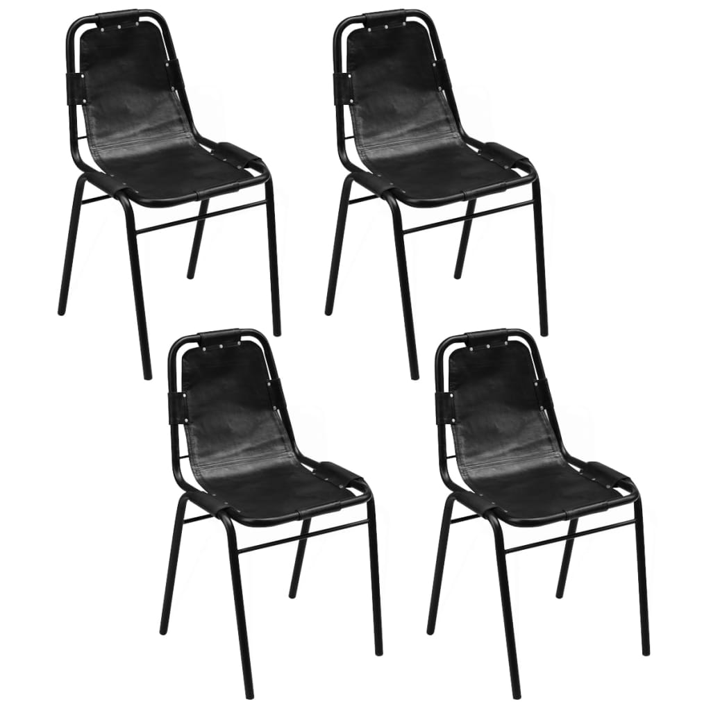 Chaises à manger lot de 4 noir cuir véritable - XIOS