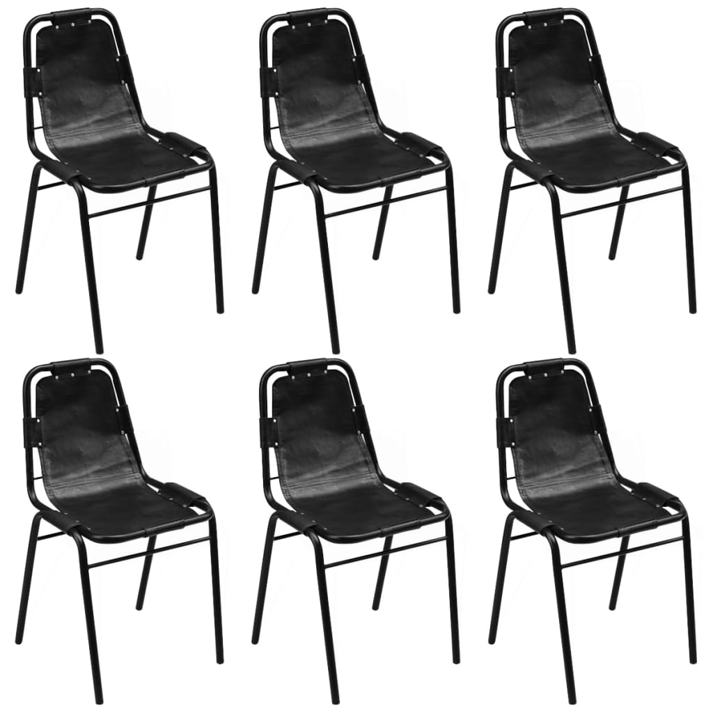 Chaises à manger lot de 6 noir cuir véritable - XIOS