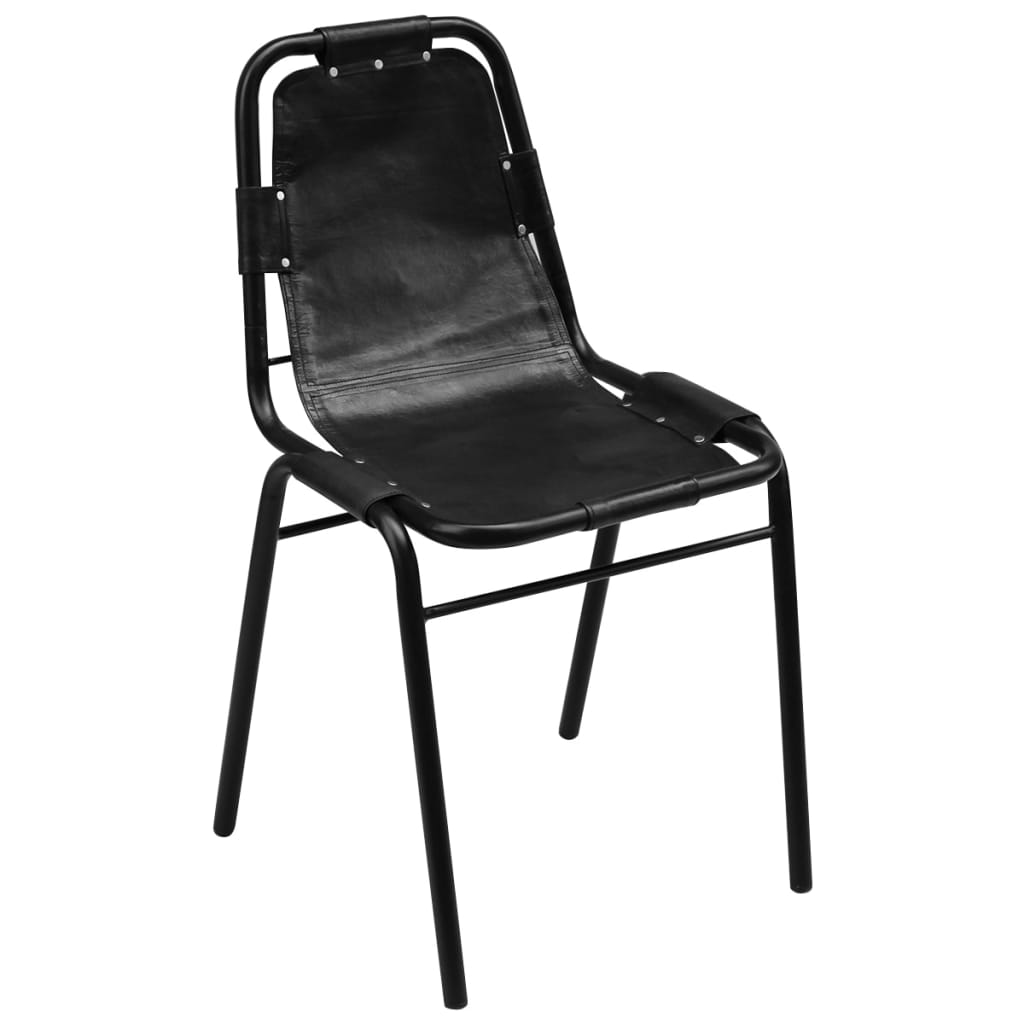 Chaises à manger lot de 6 noir cuir véritable - XIOS