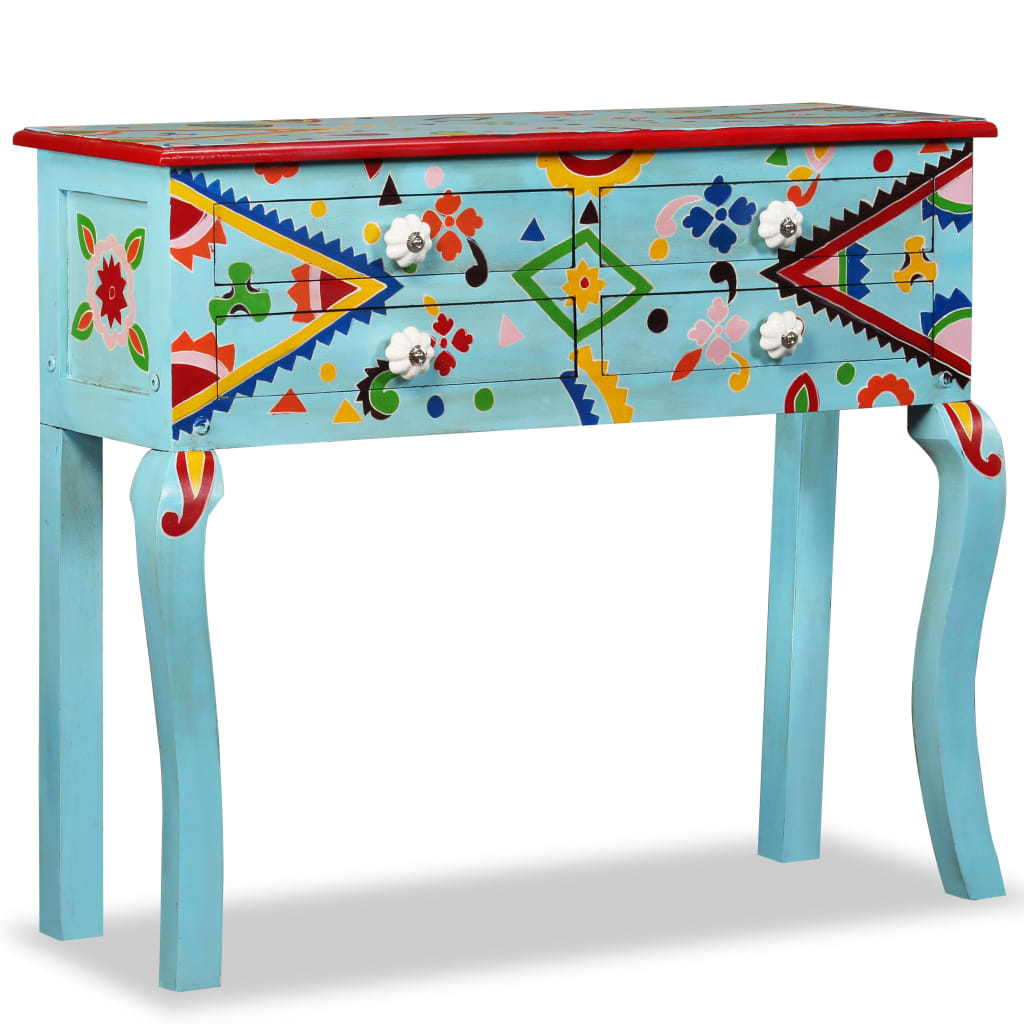 Table console Bois de manguier massif Bleu peint à la main - XIOS