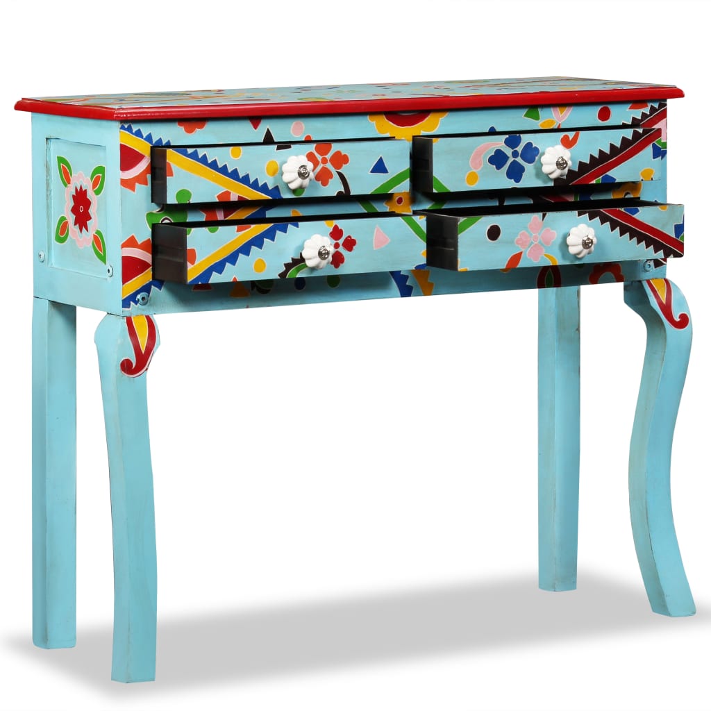 Table console Bois de manguier massif Bleu peint à la main - XIOS