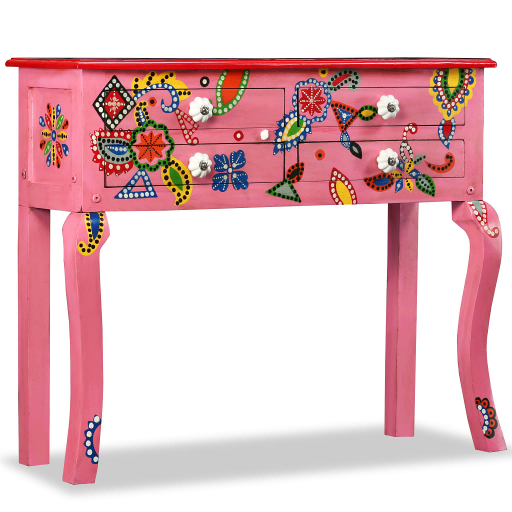 Table console Bois de manguier massif Rose Peint à la main - XIOS
