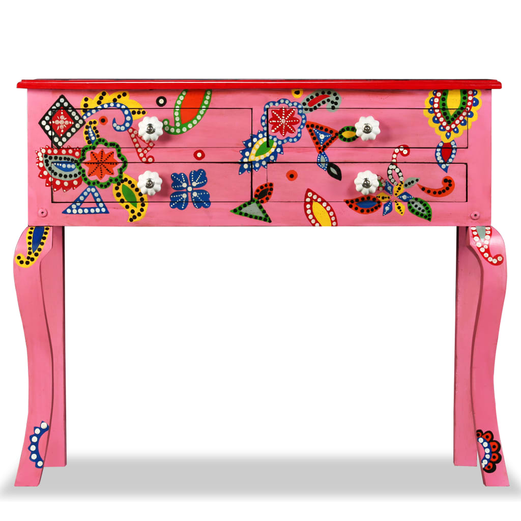 Table console Bois de manguier massif Rose Peint à la main - XIOS