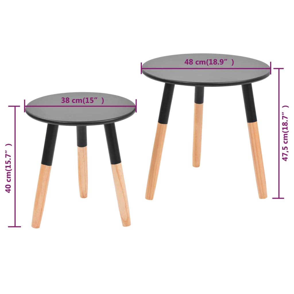Ensemble de tables d'appoint 2 pcs Bois de pin massif Noir - XIOS