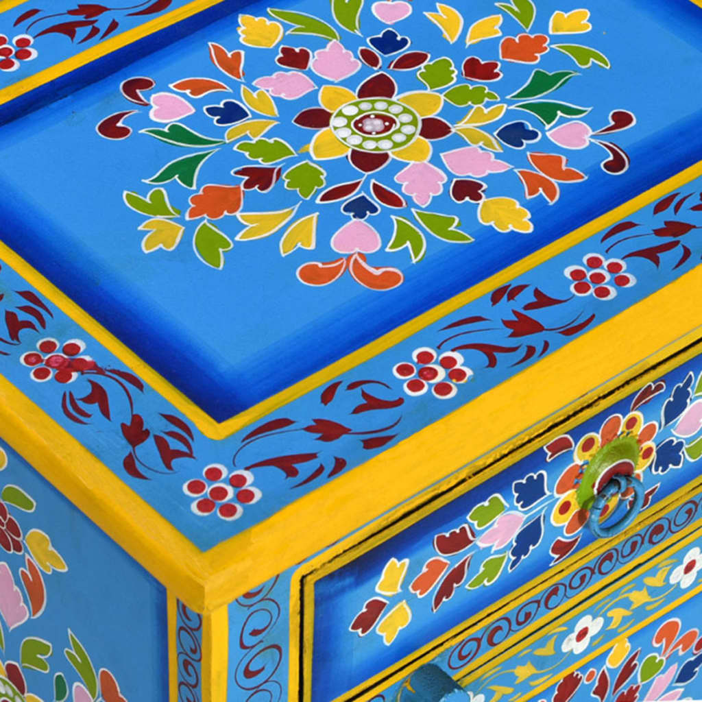 Table de chevet Bois de manguier Turquoise Peinture à la main - XIOS