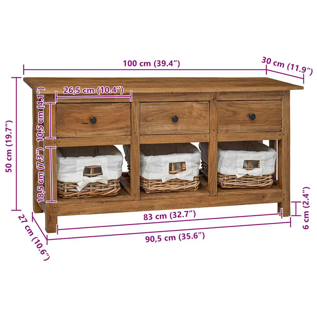 Buffet bois d'acajou massif 100x30x50 cm - XIOS
