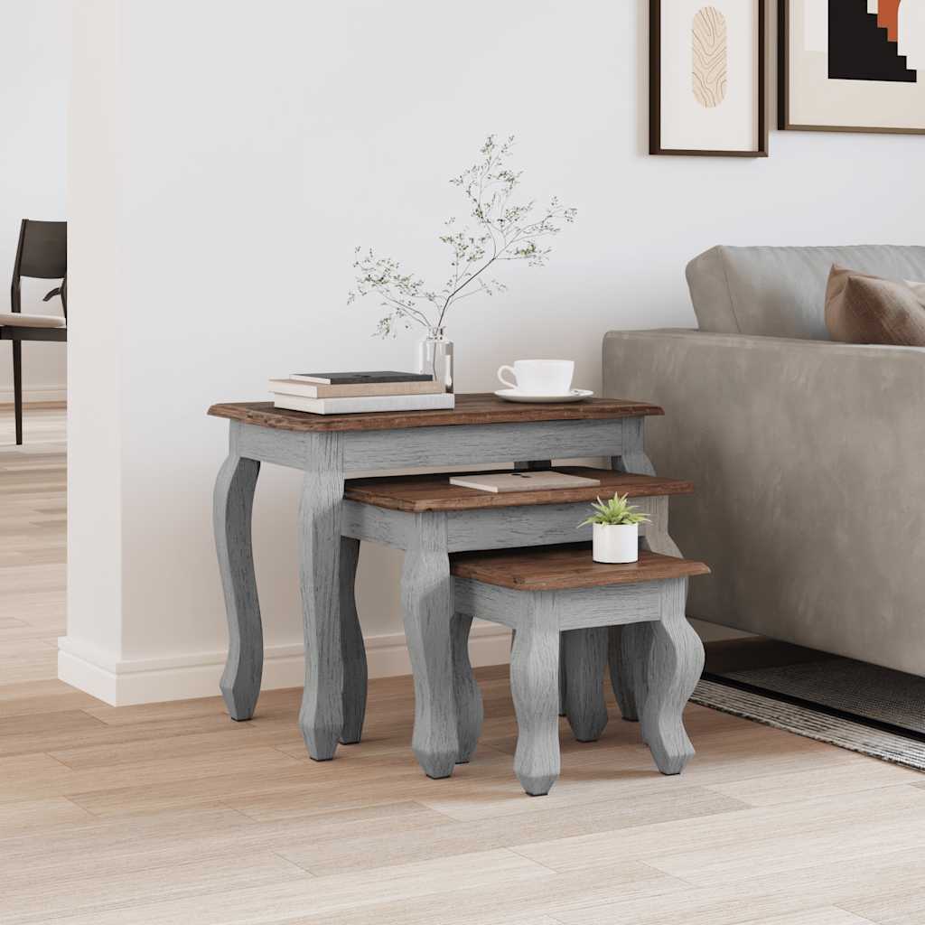 Ensemble de tables gigognes 3 pcs bois d'acajou massif - XIOS
