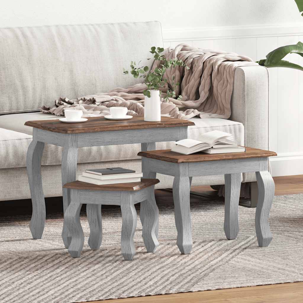 Ensemble de tables gigognes 3 pcs bois d'acajou massif - XIOS