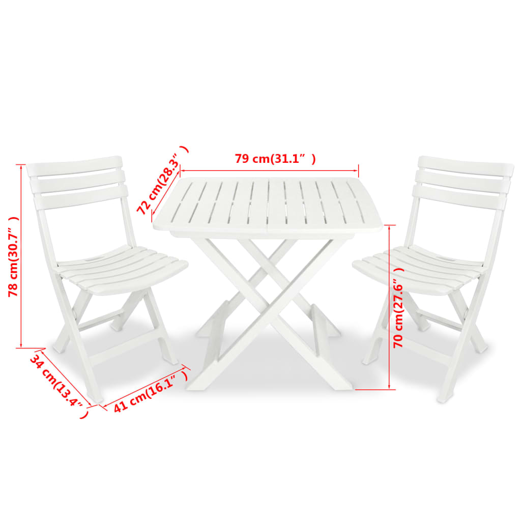 Ensemble de bistro pliable 3 pcs Plastique Blanc - XIOS
