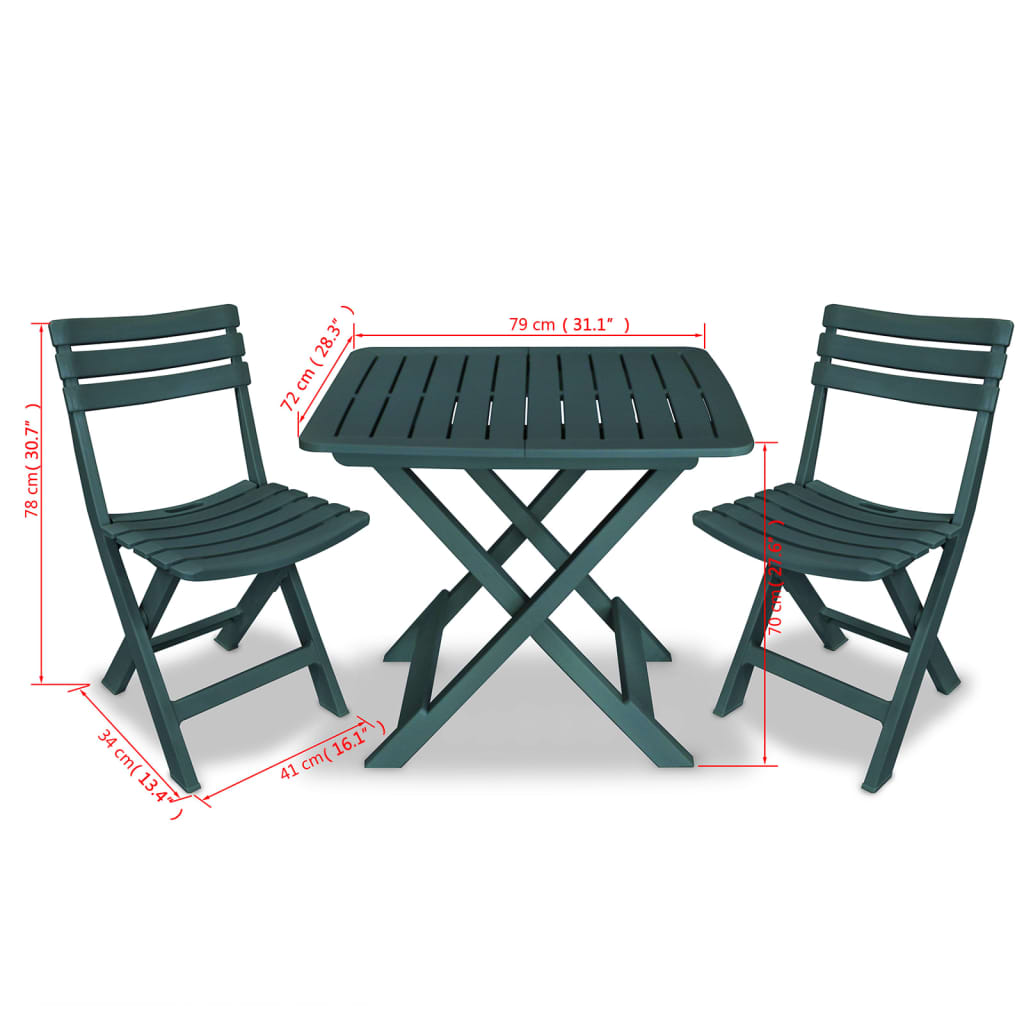 Ensemble de bistro pliable 3 pcs Plastique Vert - XIOS
