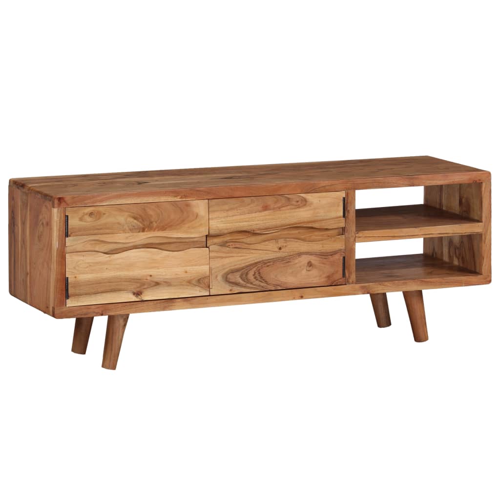 Meuble TV Bois d'acacia avec portes sculptées 117 x 30 x 40 cm
