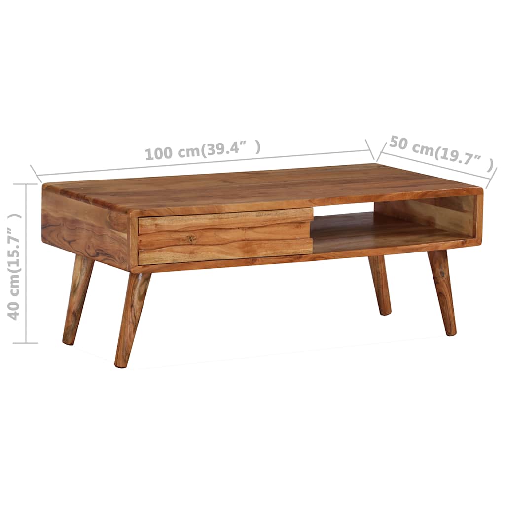 Table basse Bois massif avec tiroir sculpté 100x50x40 cm - XIOS