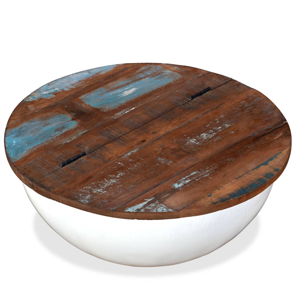 Table basse Bois de récupération massif Blanc Forme de bol - XIOS