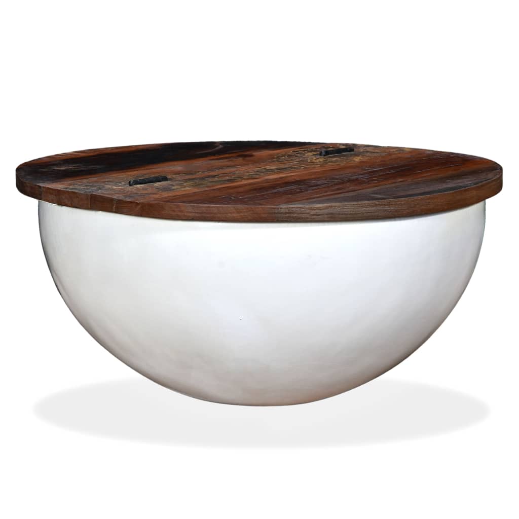 Table basse Bois de récupération massif Blanc Forme de bol - XIOS
