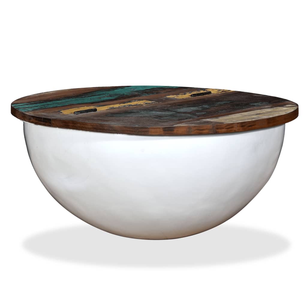 Table basse Bois de récupération massif Blanc Forme de bol - XIOS