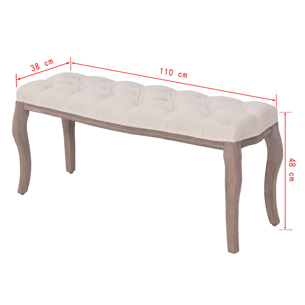 Banc Lin Bois massif 110 x 38 x 48 cm Blanc crème - XIOS