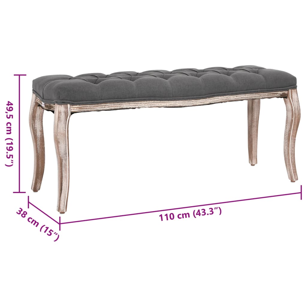 Banc Lin Bois solide 110x38x48 cm Gris foncé - XIOS