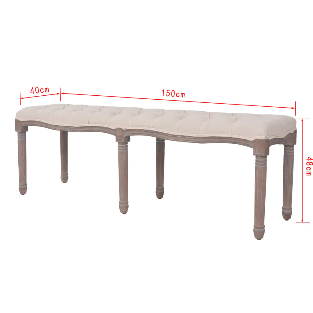 Banc Lin Bois massif 150 x 40 x 48 cm Blanc crème - XIOS