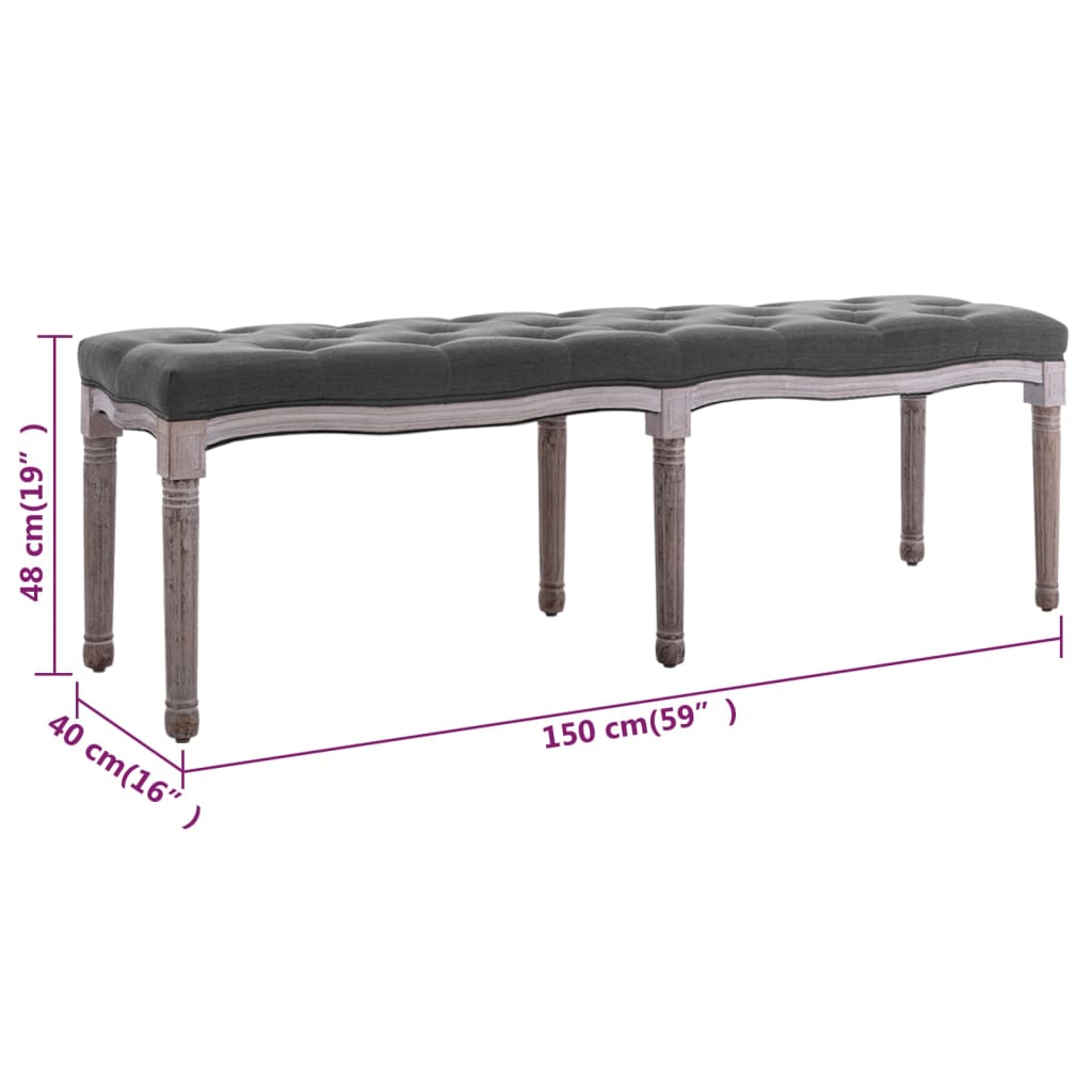 Banc Lin Bois solide 150x40x48 cm Gris foncé - XIOS