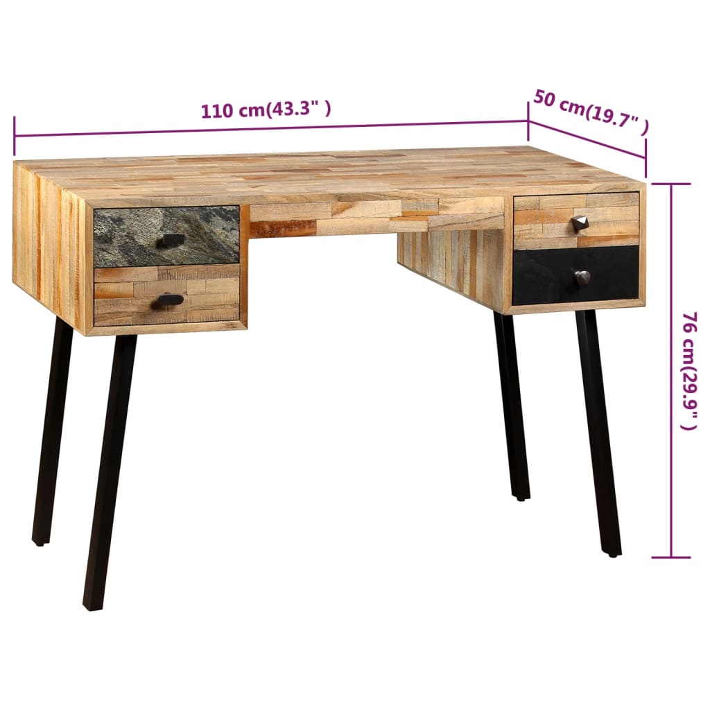 Bureau Teck de récupération massif 110 x 50 x 76 cm - XIOS