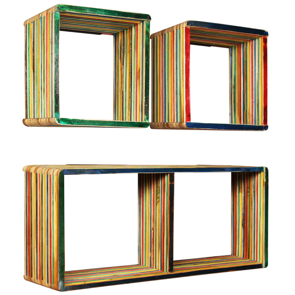Jeu d'étagère murale 3 pcs Teck massif recyclé Multicolore - XIOS