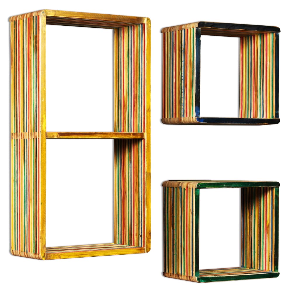 Jeu d'étagère murale 3 pcs Teck massif recyclé Multicolore - XIOS