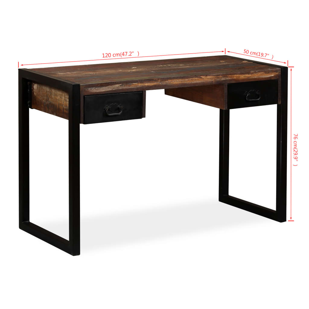 Bureau avec 2 tiroirs Bois de récupération massif 120x50x76 cm - XIOS