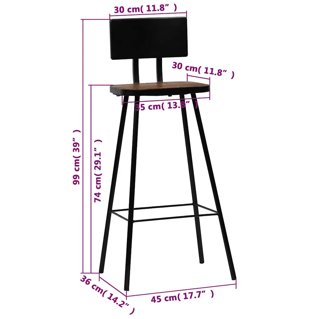 Tabourets de bar lot de 2 bois massif de récupération - XIOS