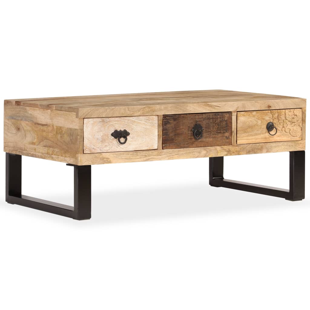Table basse avec 3 tiroirs Bois de manguier massif 90x50x35 cm - XIOS
