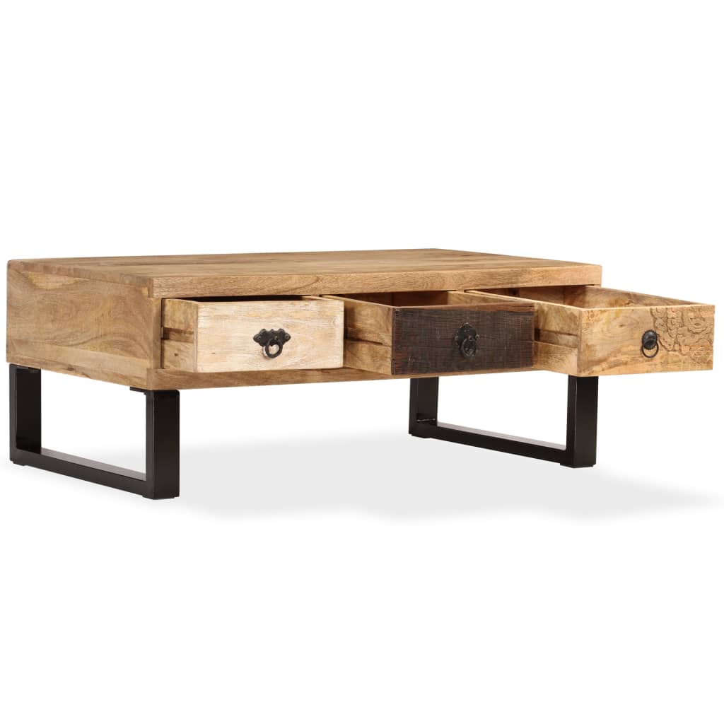 Table basse avec 3 tiroirs Bois de manguier massif 90x50x35 cm - XIOS