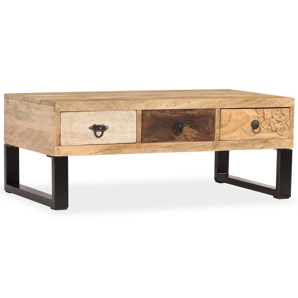 Table basse avec 3 tiroirs Bois de manguier massif 90x50x35 cm - XIOS