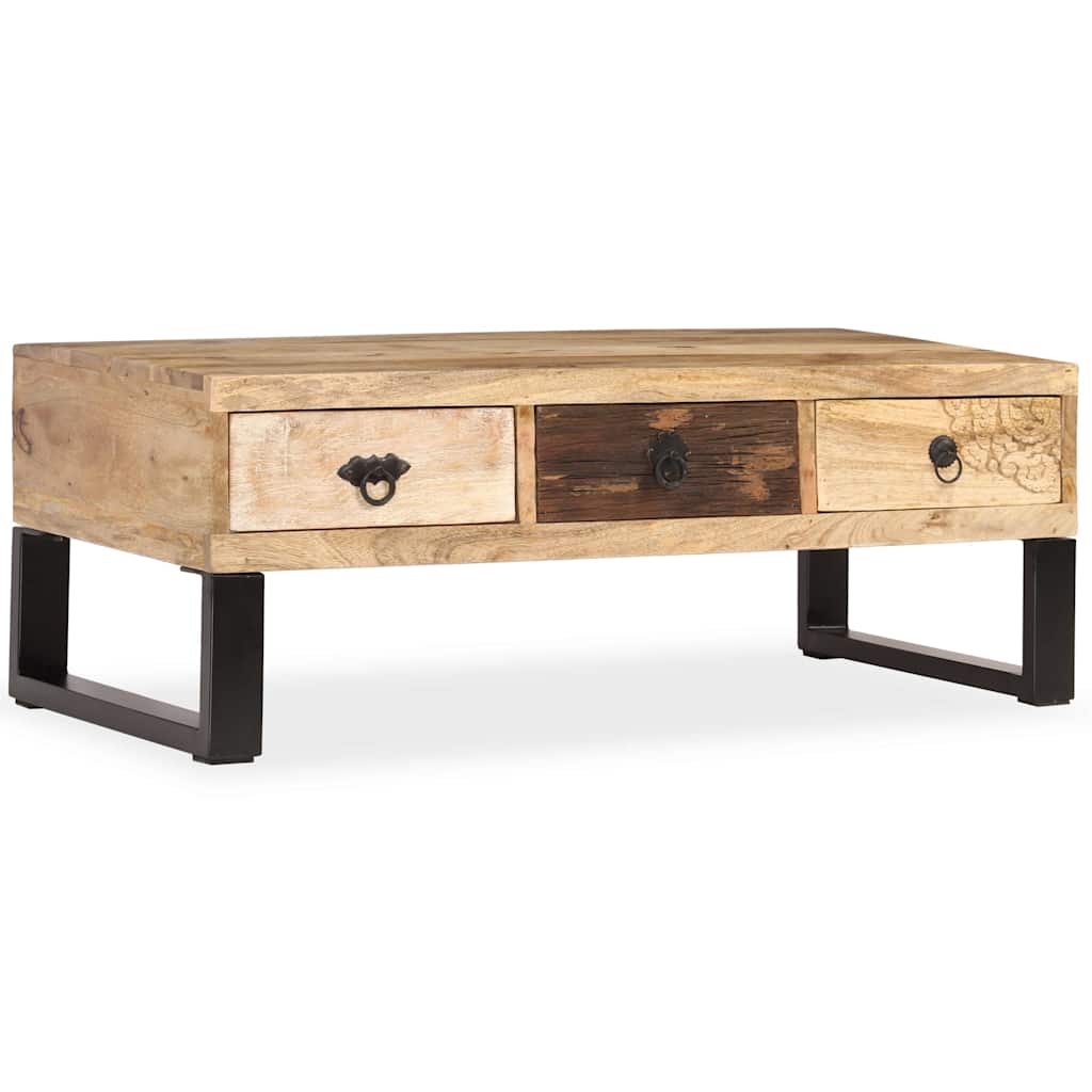 Table basse avec 3 tiroirs Bois de manguier massif 90x50x35 cm