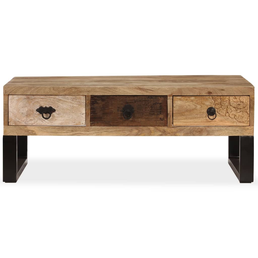 Table basse avec 3 tiroirs Bois de manguier massif 90x50x35 cm - XIOS