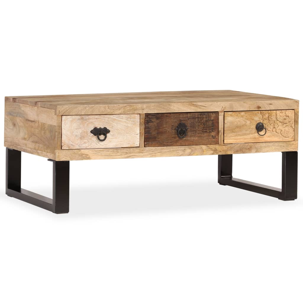 Table basse avec 3 tiroirs Bois de manguier massif 90x50x35 cm - XIOS