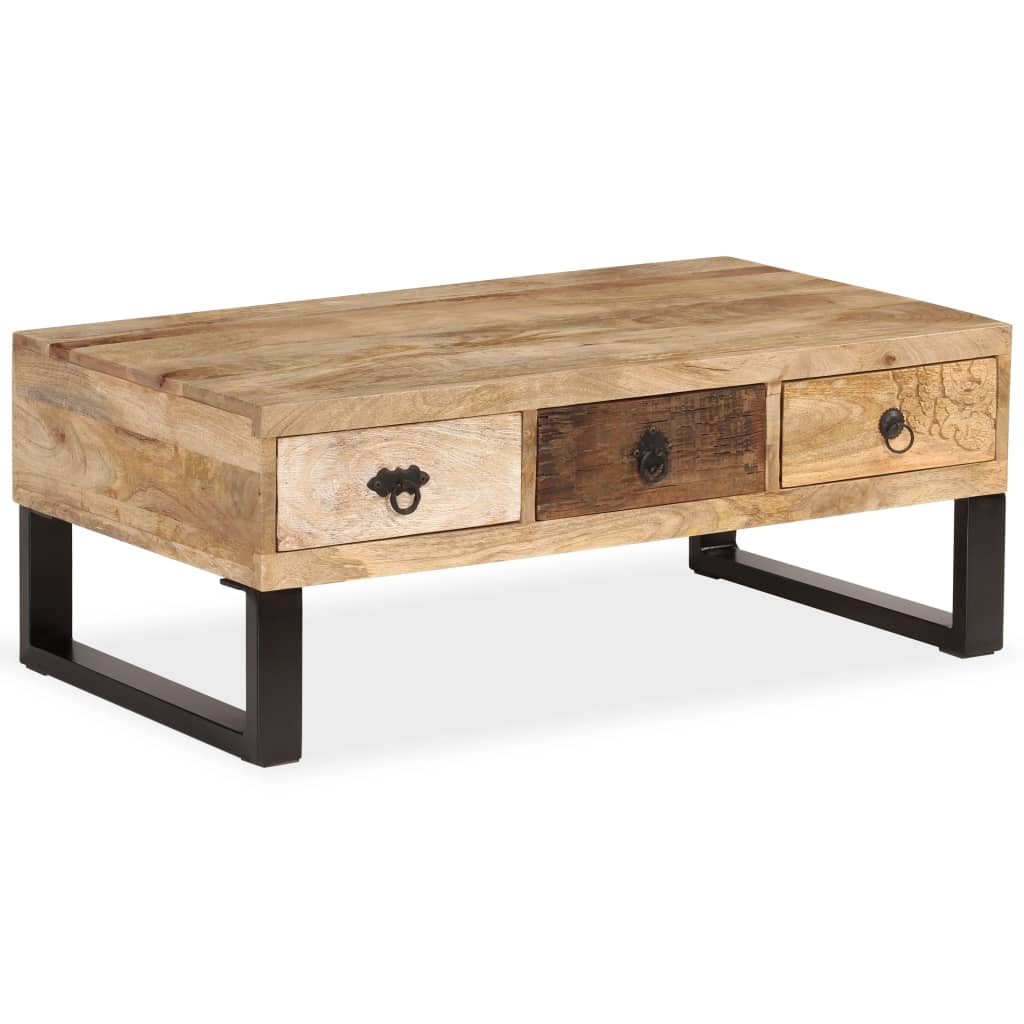 Table basse avec 3 tiroirs Bois de manguier massif 90x50x35 cm - XIOS
