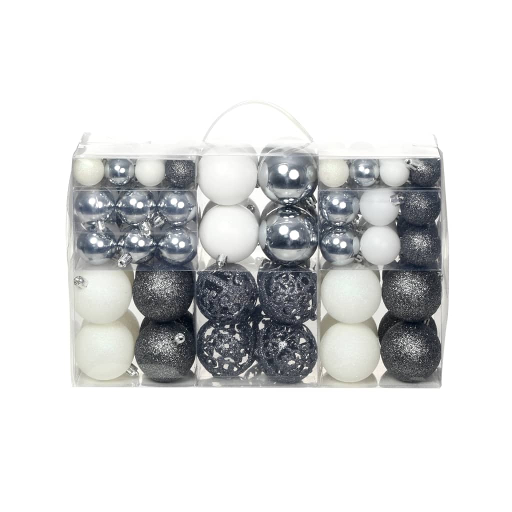 Ensemble de boules de Noël 100 pcs 3/4/6 cm Blanc/Gris - XIOS