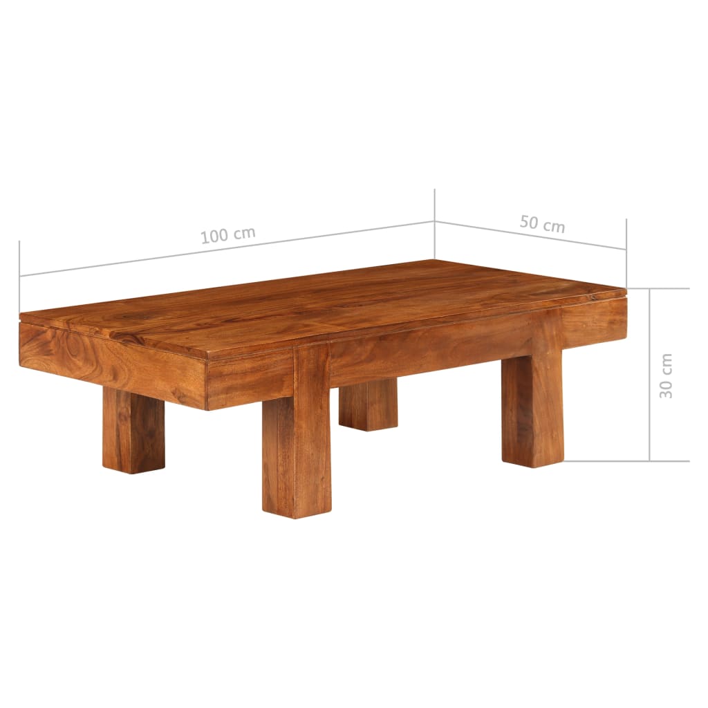 Table basse Bois d'acacia solide avec finition miel 100x50x30cm - XIOS