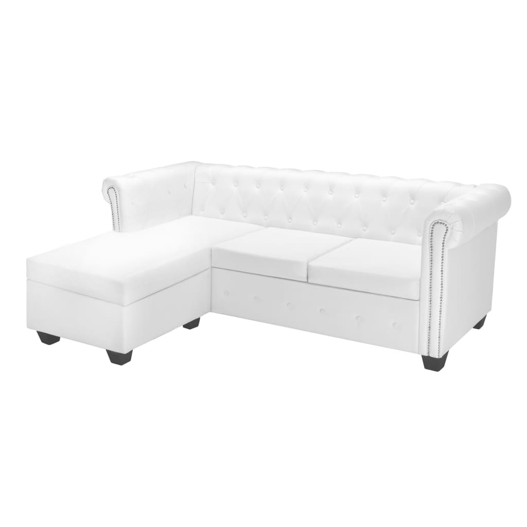 Canapé Chesterfield en forme de L cuir synthétique blanc - XIOS