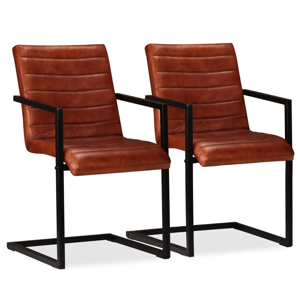 Chaises à manger lot de 2 marron cuir véritable - XIOS