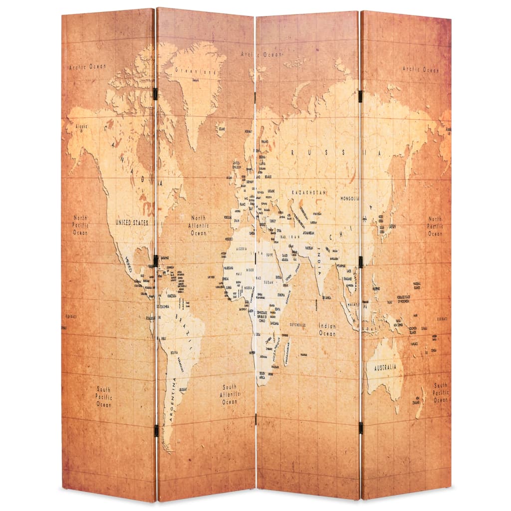 Cloison de séparation pliable 160 x 170 cm Carte du monde Jaune - XIOS