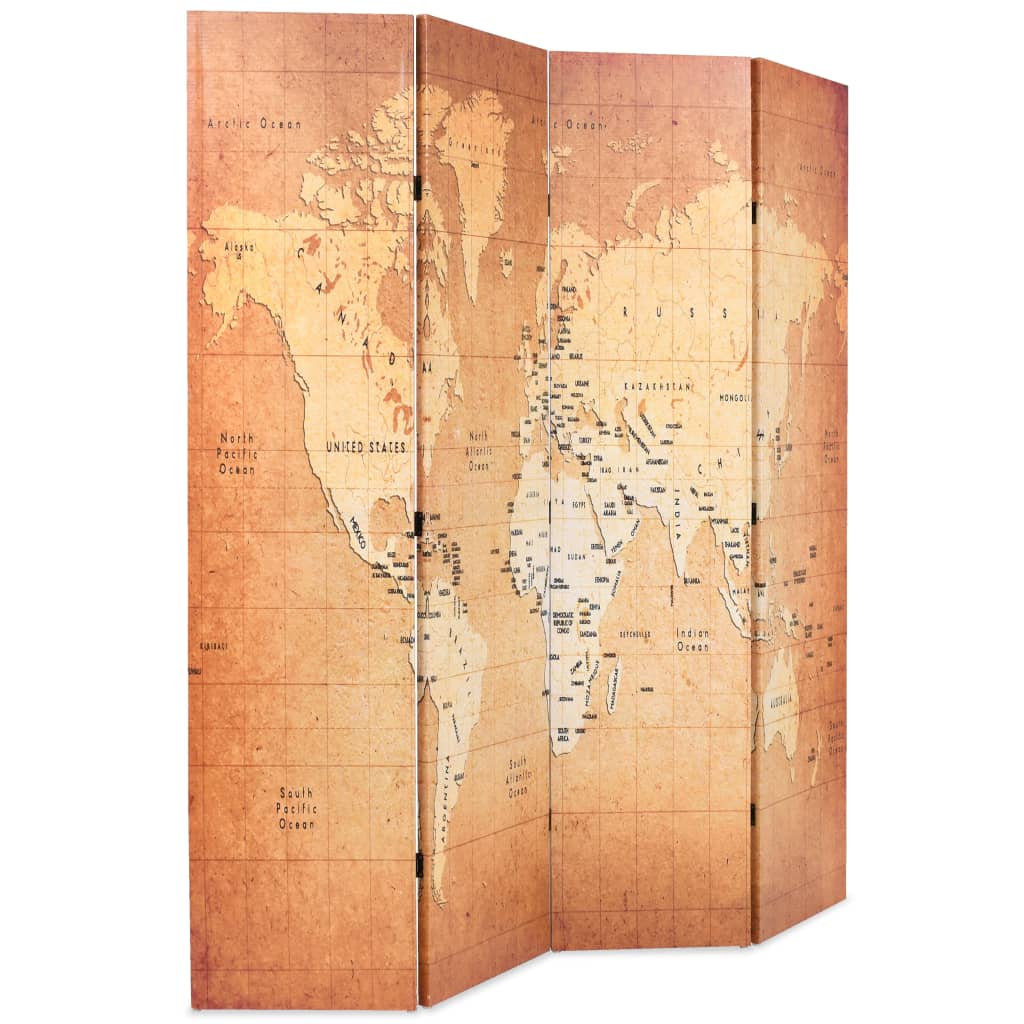 Cloison de séparation pliable 160 x 170 cm Carte du monde Jaune - XIOS