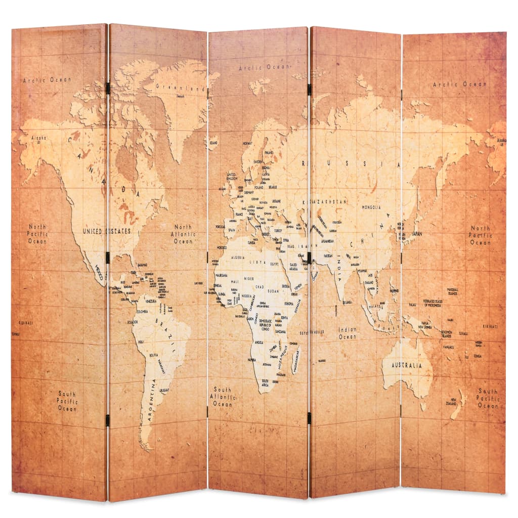 Cloison de séparation pliable 200 x 170 cm Carte du monde Jaune - XIOS